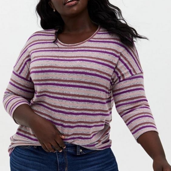 torrid Tops - Torrid Super Soft Plush Purple Gray Striped 3/4 Dolman Sleeve Top Stretch Comfy